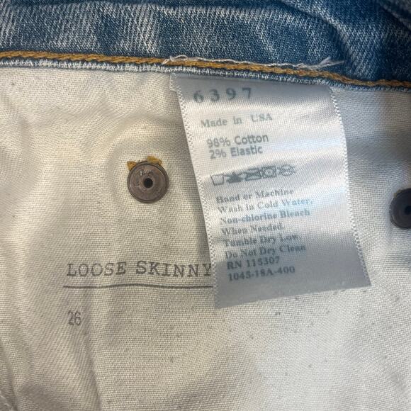 6397 Loose Skinny Designer Jeans/Denim, Blue Distressed. Sz 26 Waist MADE IN USA - Picture 4 of 5